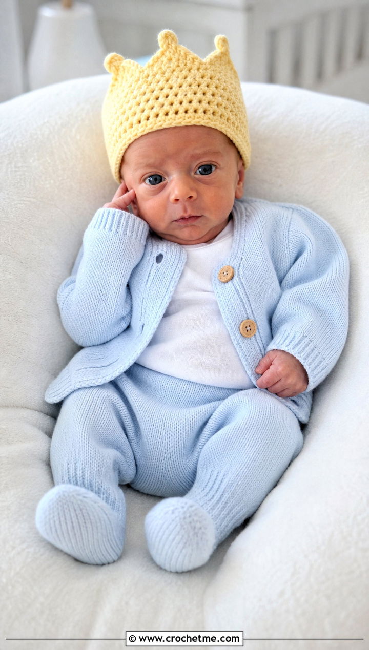 Crown Preemie Crochet Hat With Monochrome Knit Set - 25 premie crochet hat outfit ideas