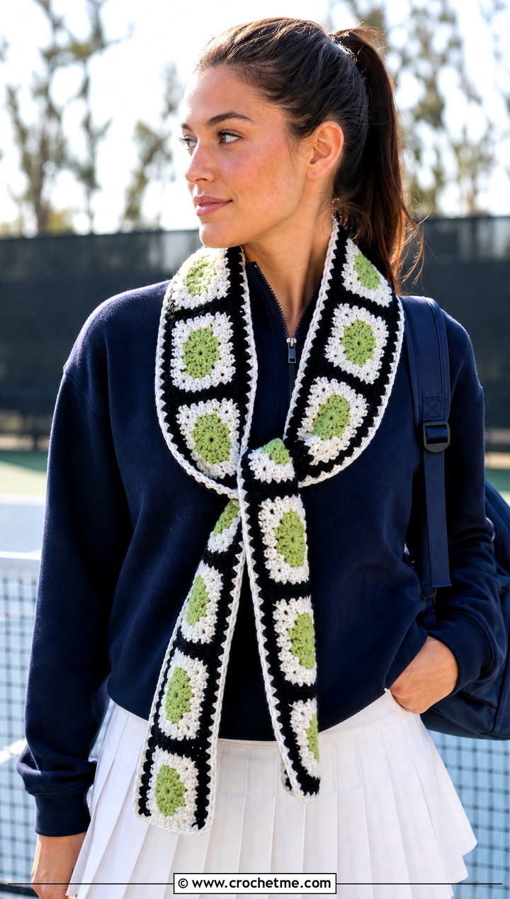 Cucumber Roll Crochet Sushi Scarf With Tennis Skirt - 30 crochet sushi scarf outfit ideas