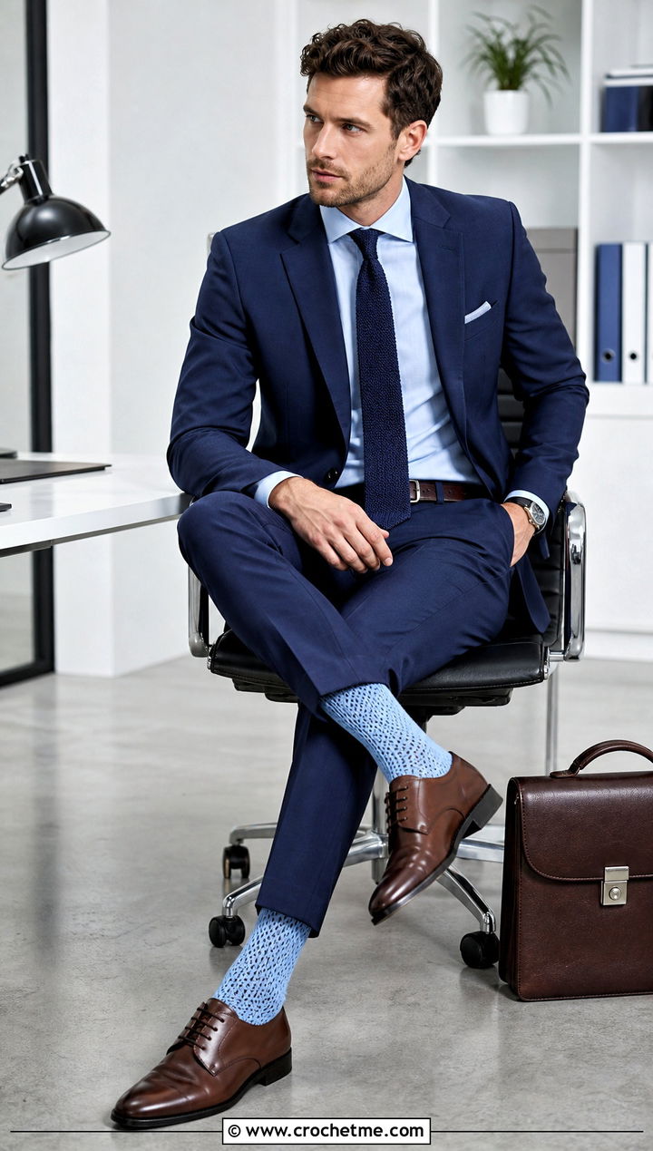 Cuff Down Dress Crochet Socks With Navy Suit - 25 Mens Crochet Socks outfit ideas