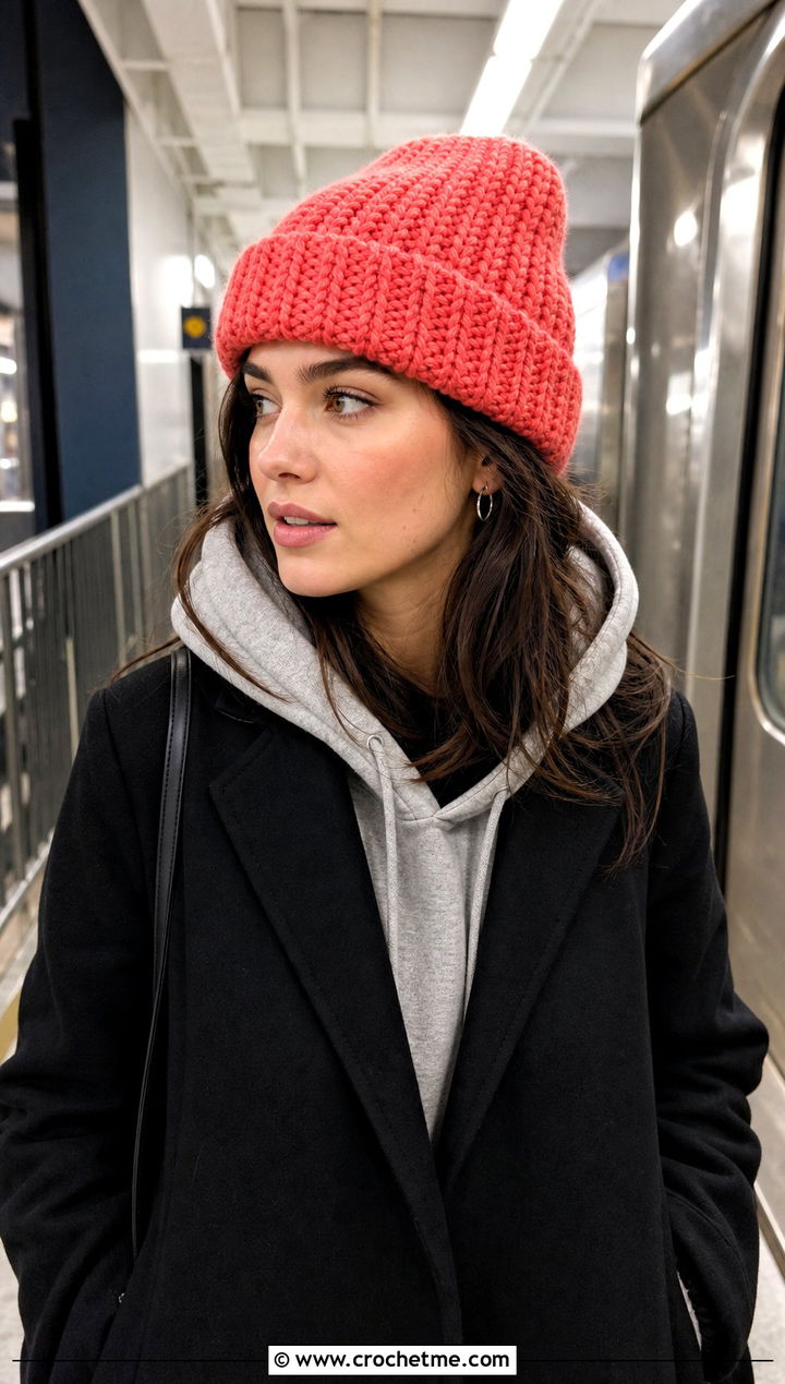 Cuffed Chunky Ribbed Crochet Hat With Hoodie And Coat - 25 Chunky Ribbed Crochet Hat outfit ideas