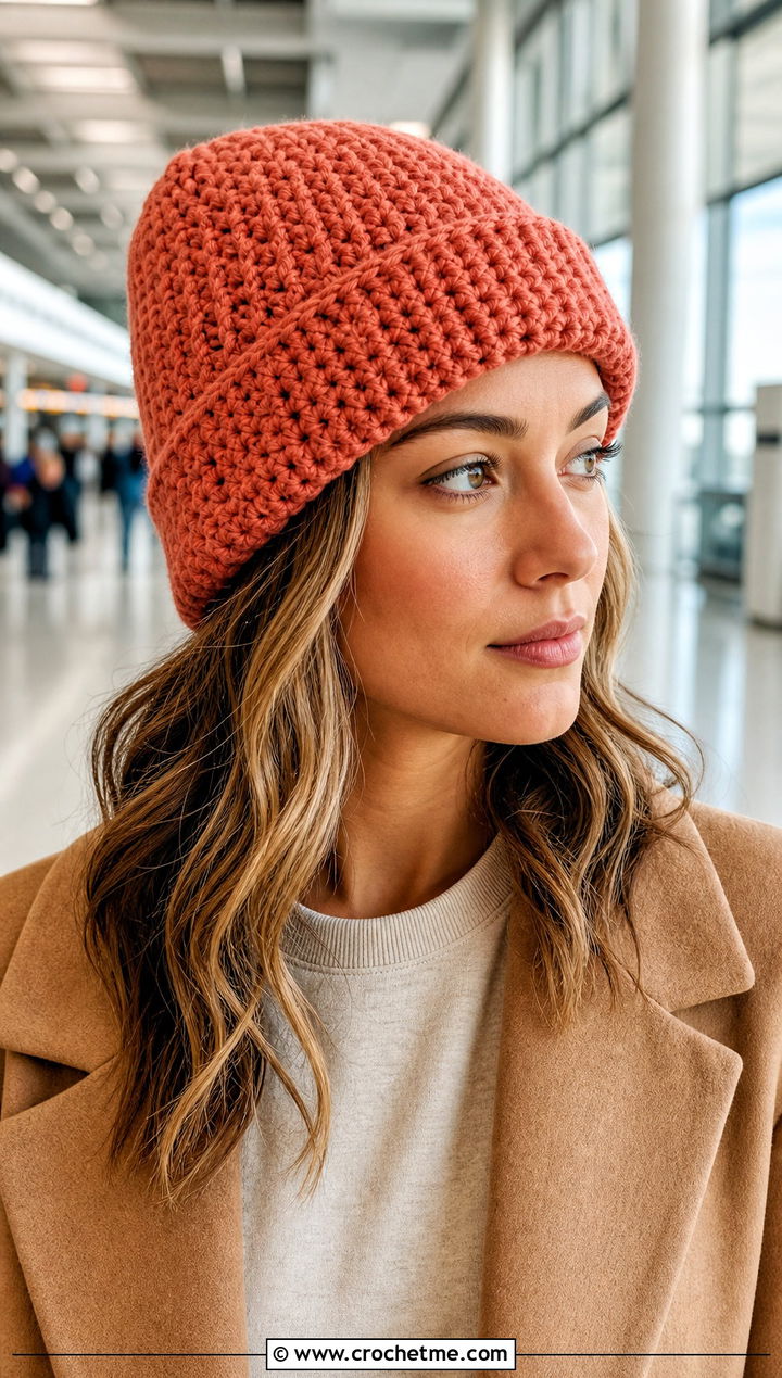 Cuffed Crochet Beanie With Matching Sweats - 25 crochet hat for beginners outfit ideas