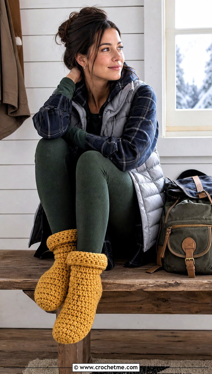 Cuffed Crochet Bootie Slippers With Thermal Separates - 20 Women's Crochet Slippers For Women outfit ideas