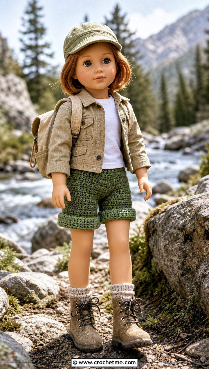 Cuffed Crochet Doll Shorts With Utility Jacket - 30 crochet doll shorts outfit ideas