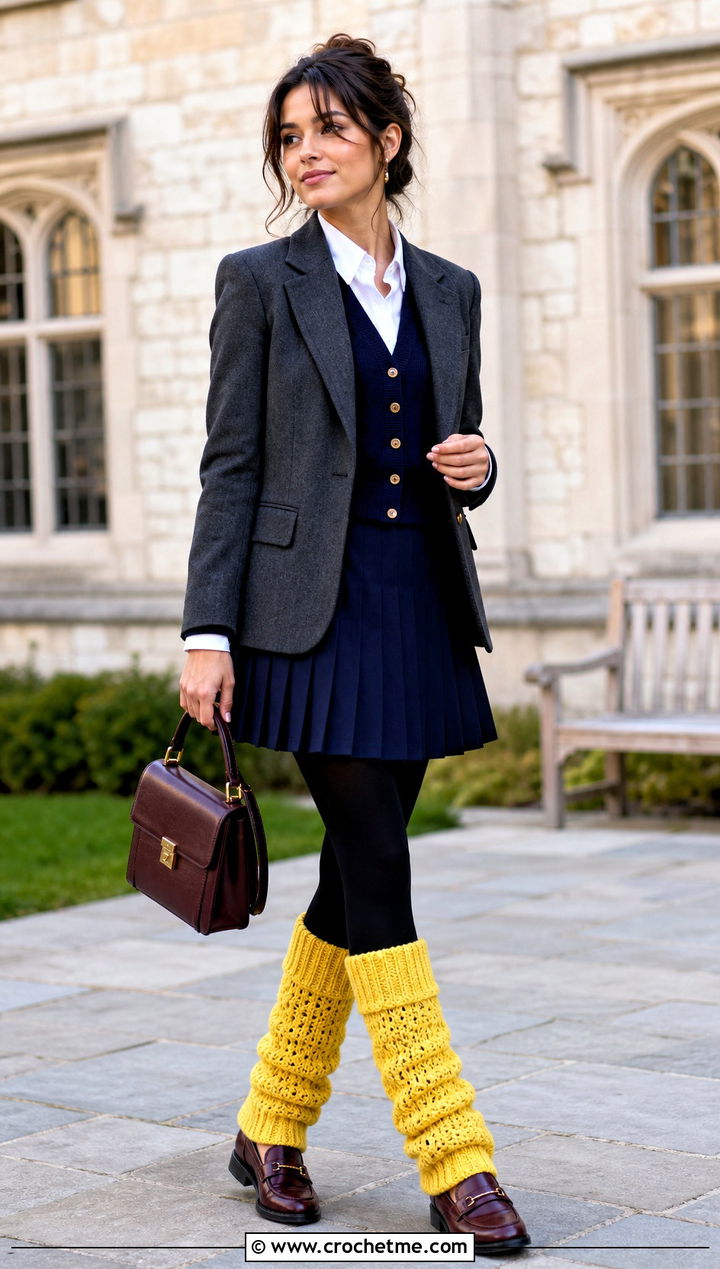 Cuffed Crochet Leg Warmers With Pleated Skirt - 20 Chunky Yarn Crochet Leg Warmers outfit ideas