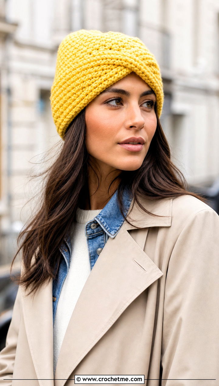 Cuffed Crossed Half Double Crochet Beanie With Trench Coat - 15 crossed half double crochet hat outfit ideas