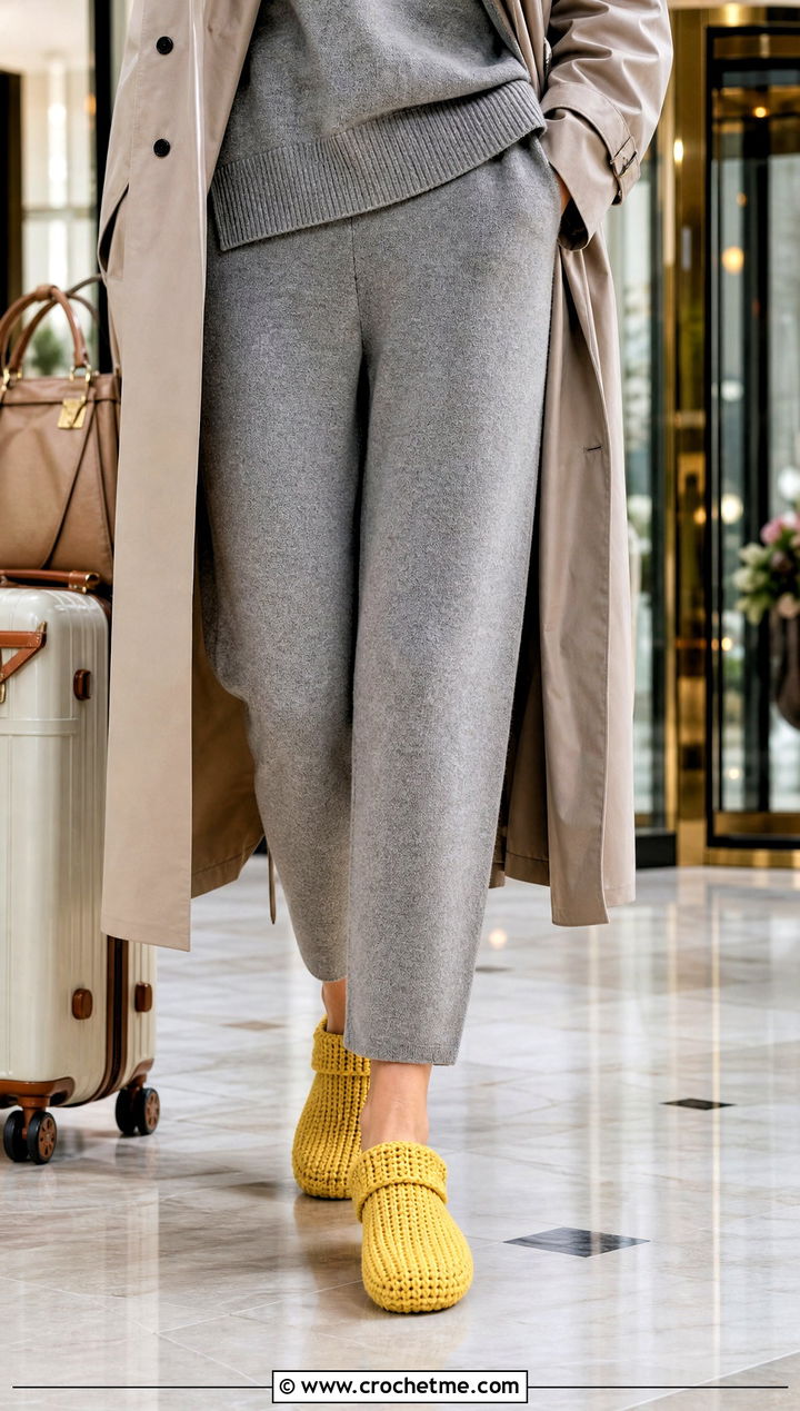 Cuffed Flat Crochet Socks With Trench Coat And Knit Set - 25 flat crochet sock outfit ideas