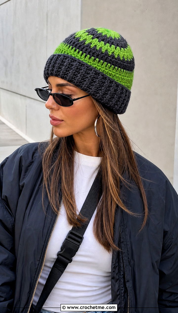 Cuffed Mandala Crochet Beanie With Cargo Pants - 20 Mandala Crochet Beanie outfit ideas