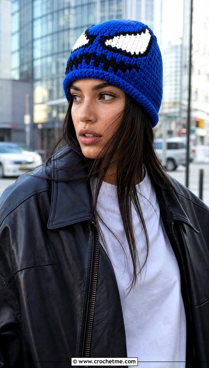 Cuffed Ribbed Venom Crochet Beanie With Leather Bomber - 25 venom crochet beanie outfit ideas