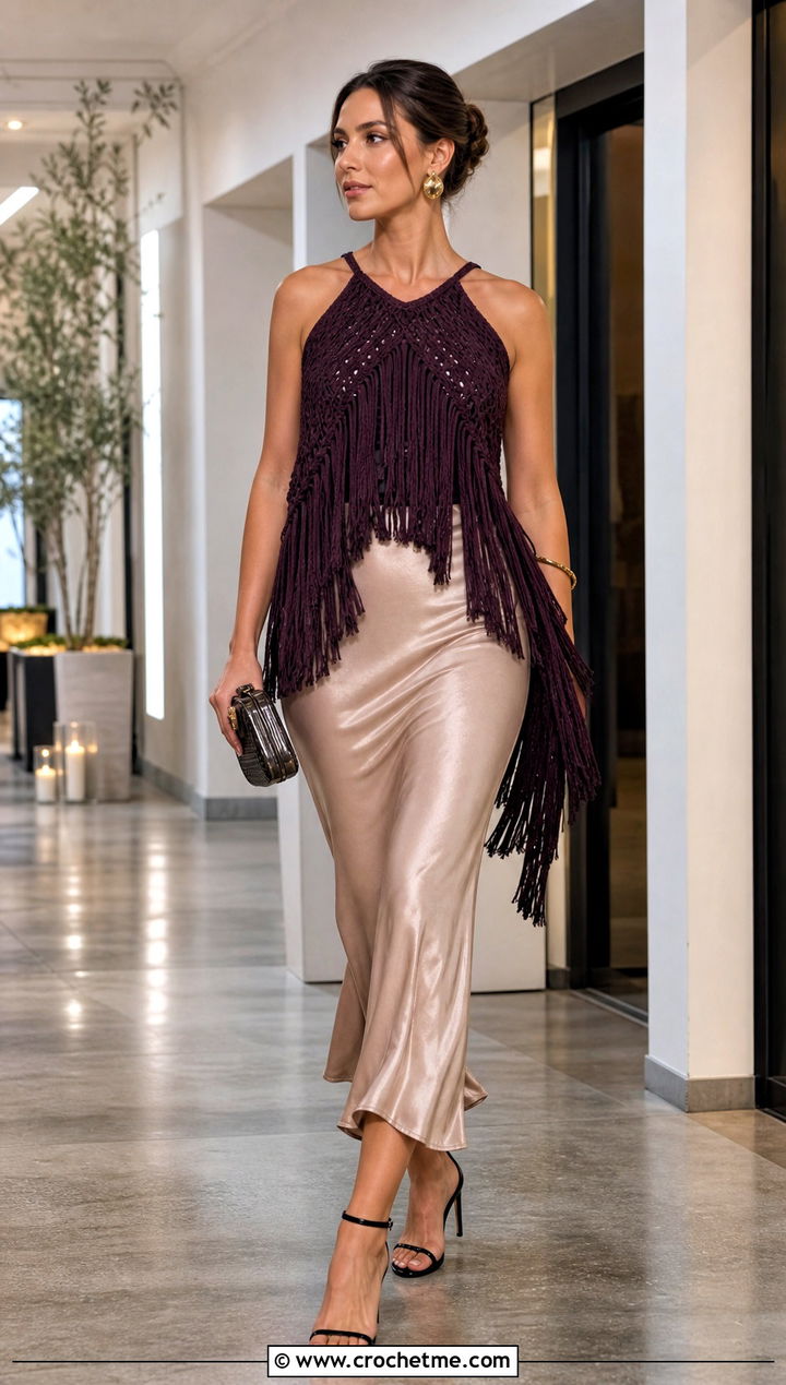 Cult Gaia Fringe Crochet Top With Slip Skirt - 20 cult gaia crochet top outfit ideas