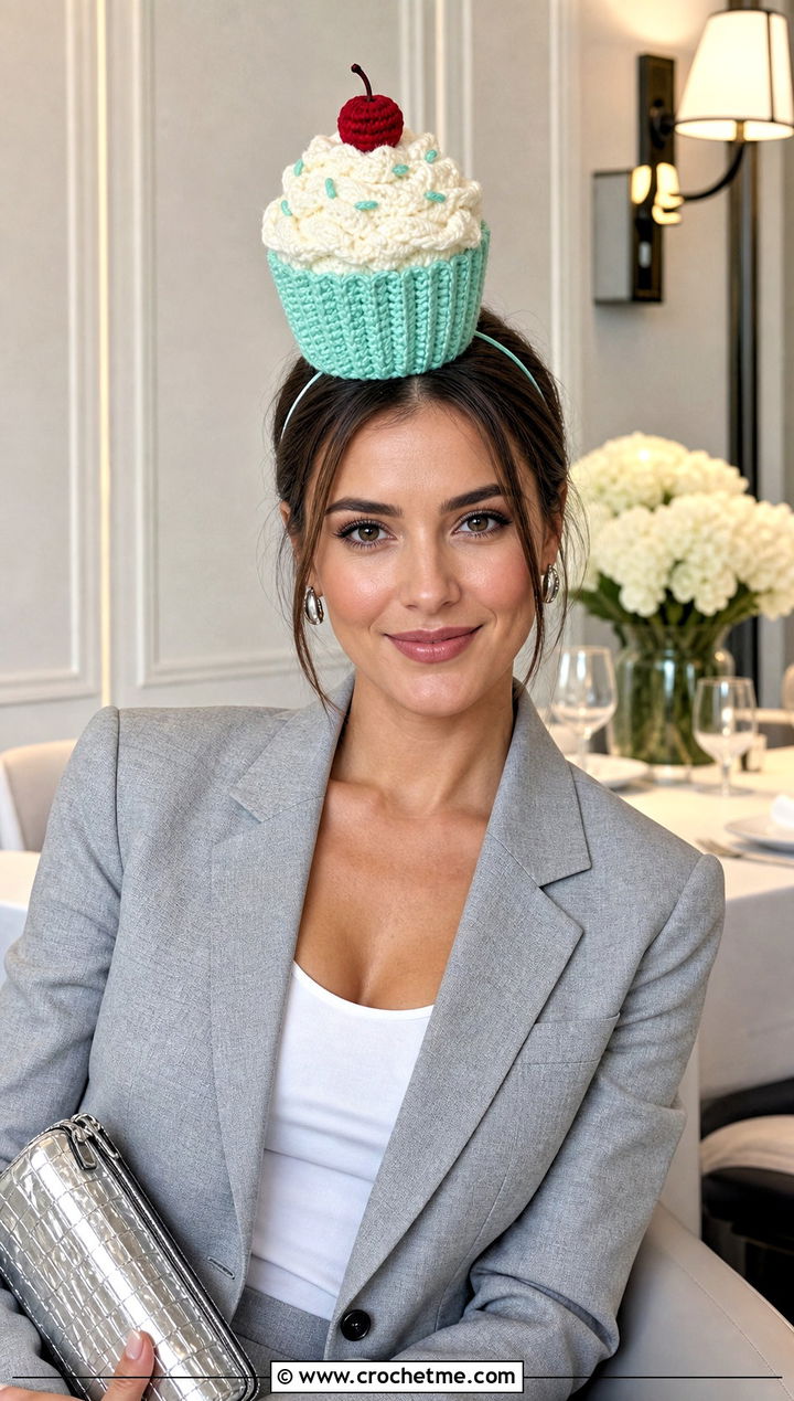 Cupcake Crochet Party Hat With Minimal Suit - 25 Birthday Crochet Hat outfit ideas