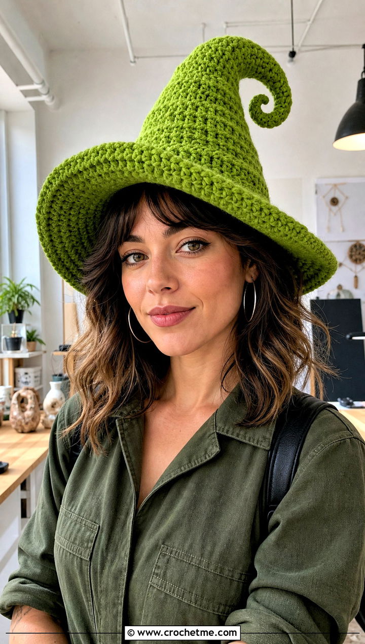Curled Tip Slouchy Crochet Witch Hat With Utility Jumpsuit - 30 slouchy crochet witch hat outfit ideas
