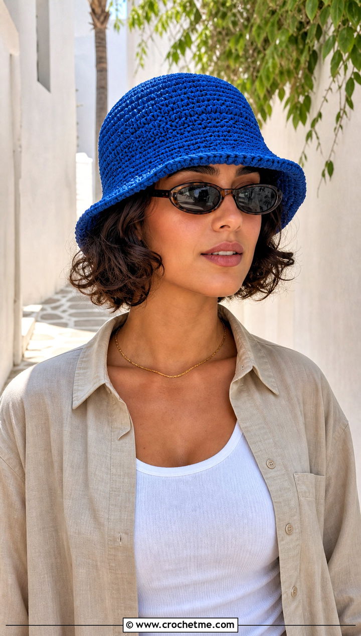 Curly Cue Bucket Hat With Linen Set - 25 Crochet Curly Cue Hat outfit ideas