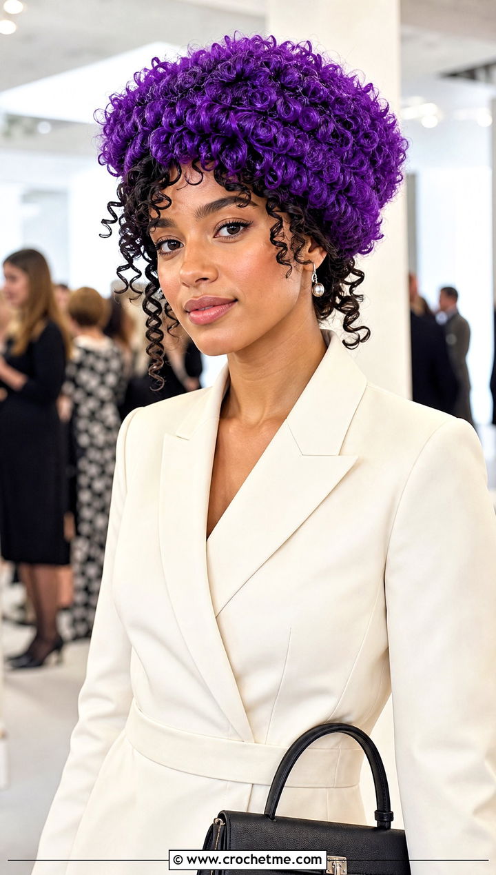 Curly Fringe Curly Cue Hat With Blazer Dress - 25 Crochet Curly Cue Hat outfit ideas