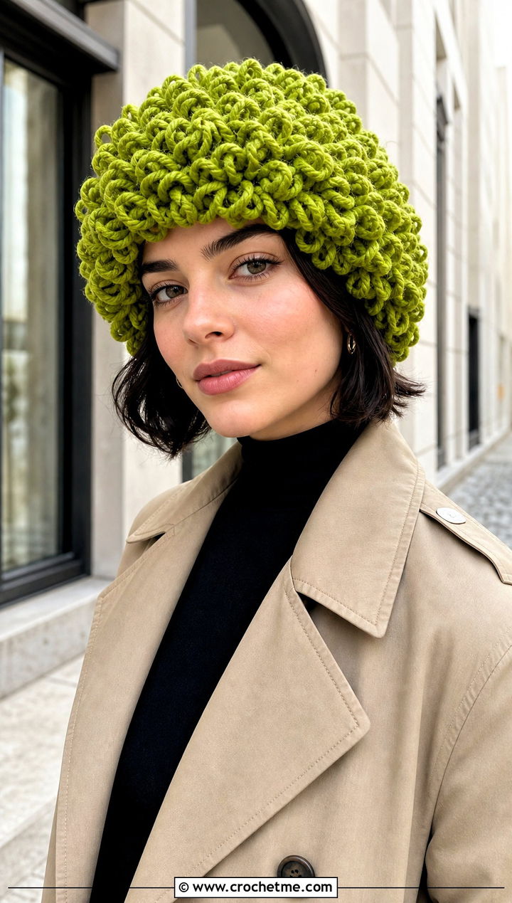 Curly Loop Stitch Cabbage Patch Crochet Hat With Trench Coat - 25 Cabbage Patch Crochet Hat outfit ideas
