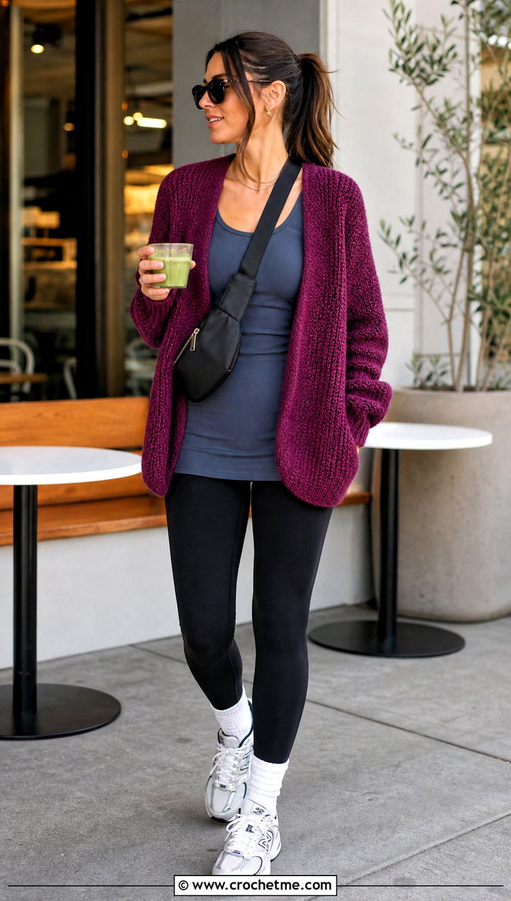 Currant Cocoon Crochet Cardigan With Leggings - 15 currant crochet cardigan outfit ideas