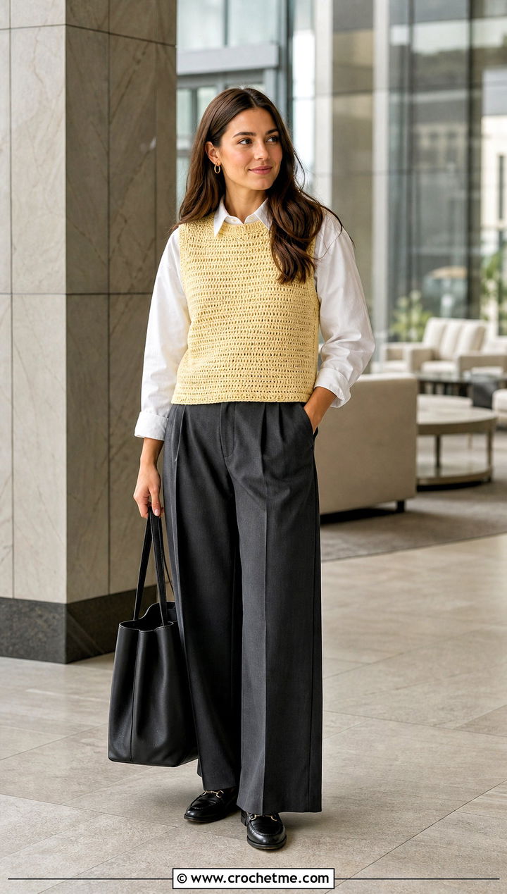 Custom Crochet Vest With White Shirt and Trousers - 20 Custom Crochet Clothes and outfit ideas