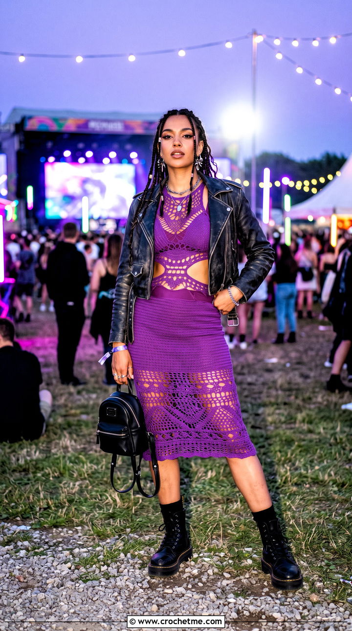 Cutout Crochet Festival Dress With Combat Boots - 35 crochet festival dress outfit ideas