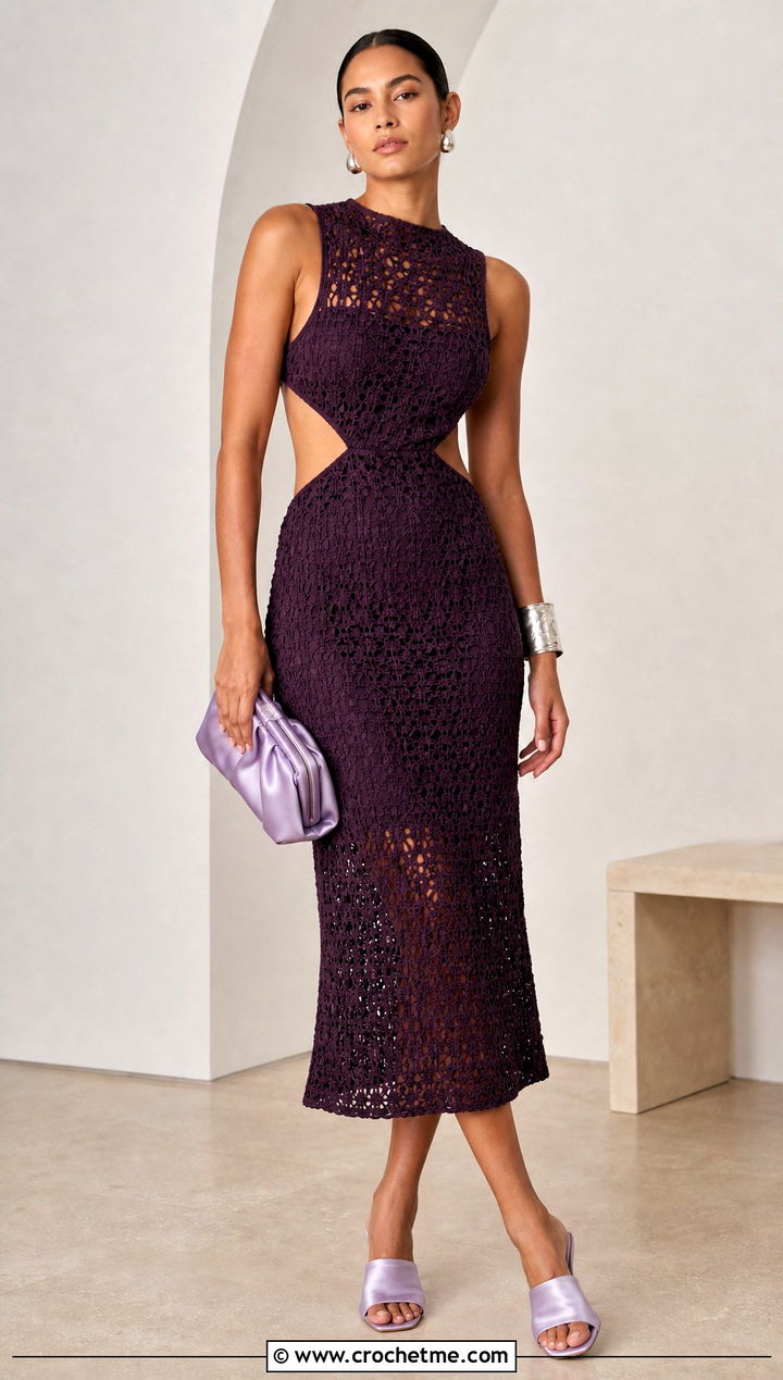 Cutout Crochet Midi Dress With Satin Accessories - 20 Beyonce Crochet Dress outfit ideas