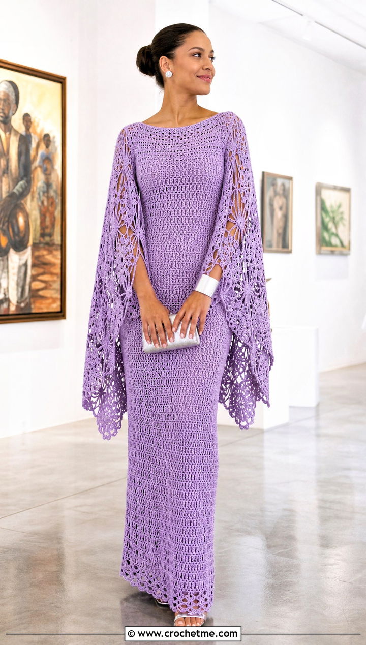 DIY Cape Sleeve Column Crochet Wedding Dress With Cuff Bracelet - 35 diy crochet wedding dress outfit ideas
