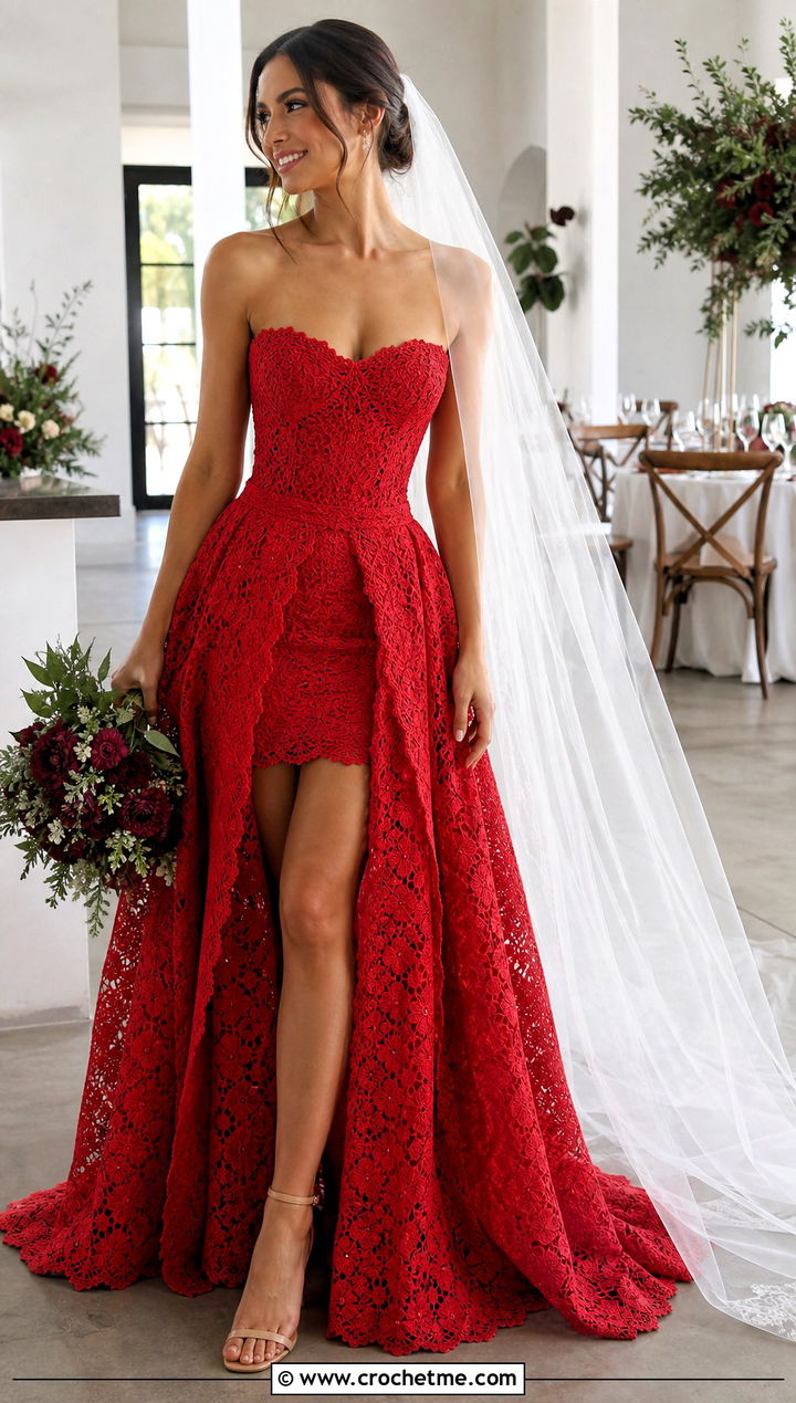 DIY Convertible Overskirt Crochet Wedding Dress With Minimal Heels - 35 diy crochet wedding dress outfit ideas