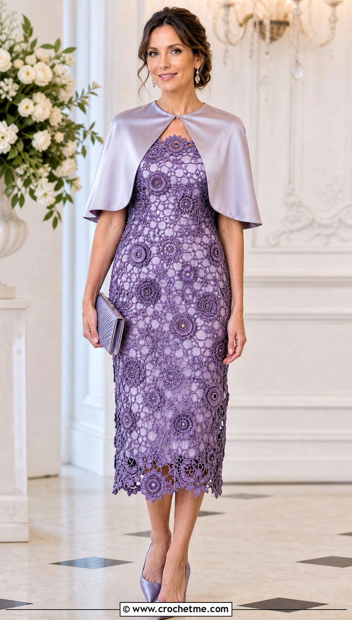 DIY Irish Lace Crochet Dress With Satin Cape - 35 diy crochet dress outfit ideas