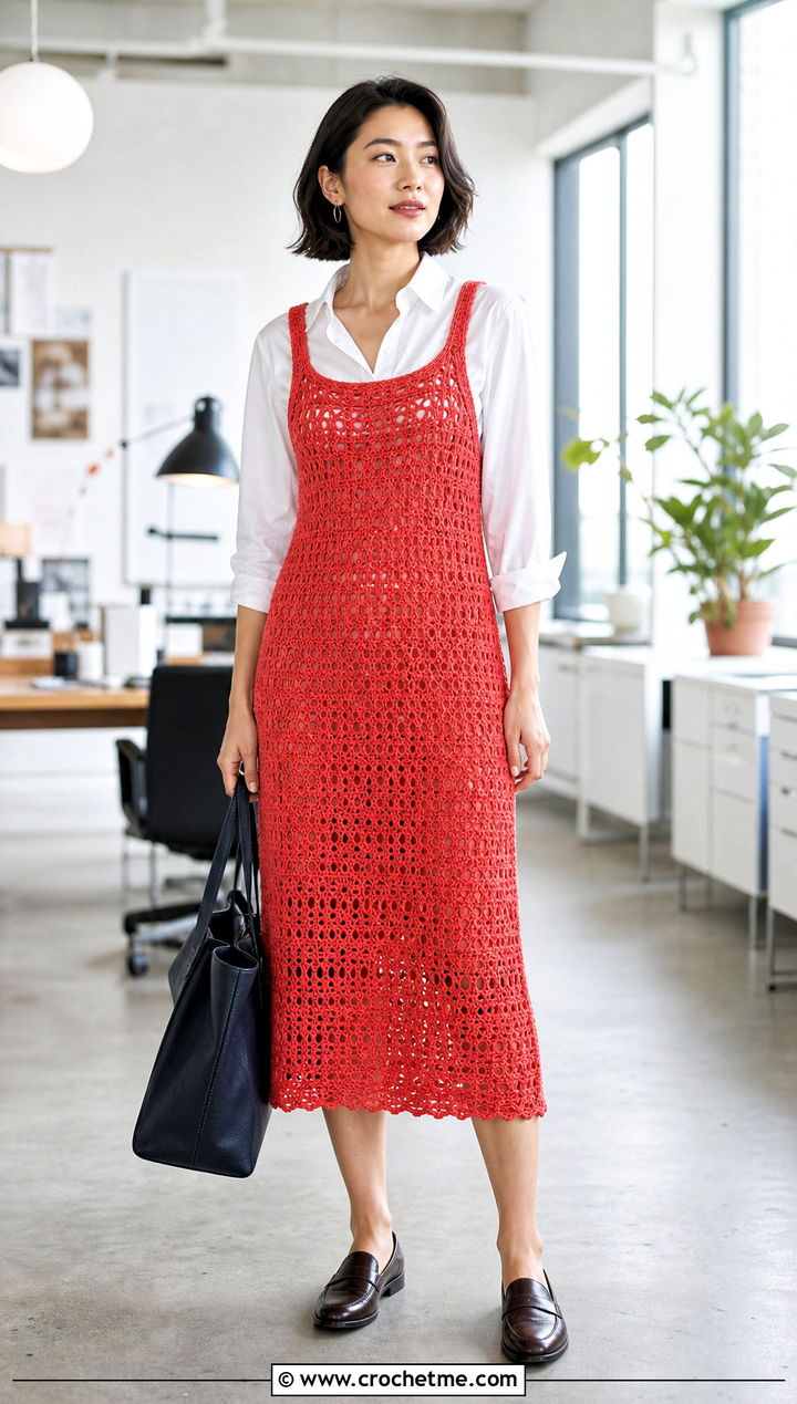DIY Tank Crochet Midi Dress With Poplin Shirt - 35 diy crochet dress outfit ideas