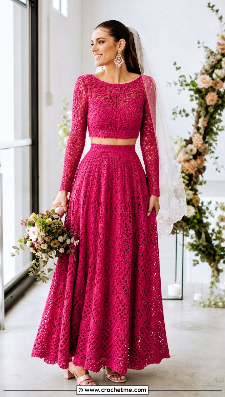 DIY Two Piece Crochet Wedding Dress With Full Skirt - 35 diy crochet wedding dress outfit ideas