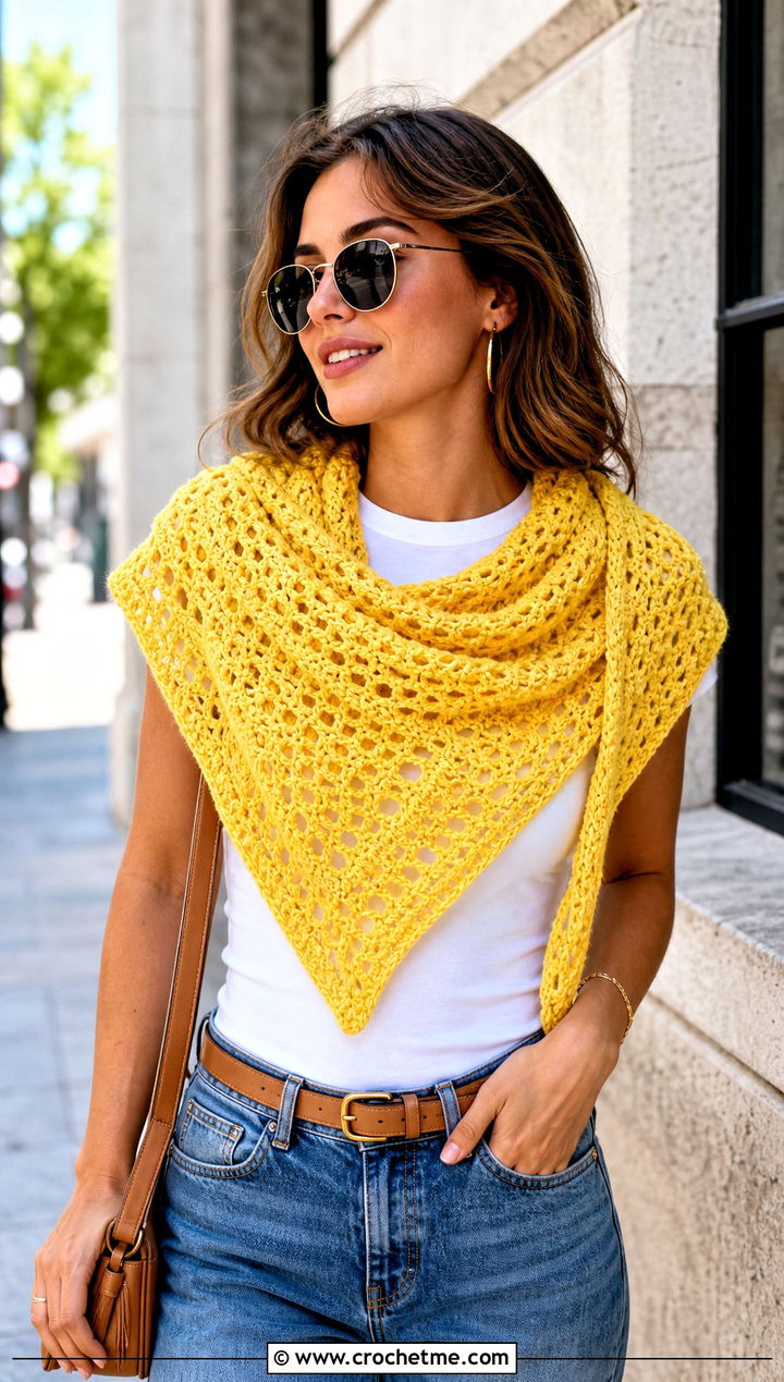 DK Yarn Triangle Crochet Shawl With Jeans - 25 Crochet Shawl Dk Yarn outfit ideas