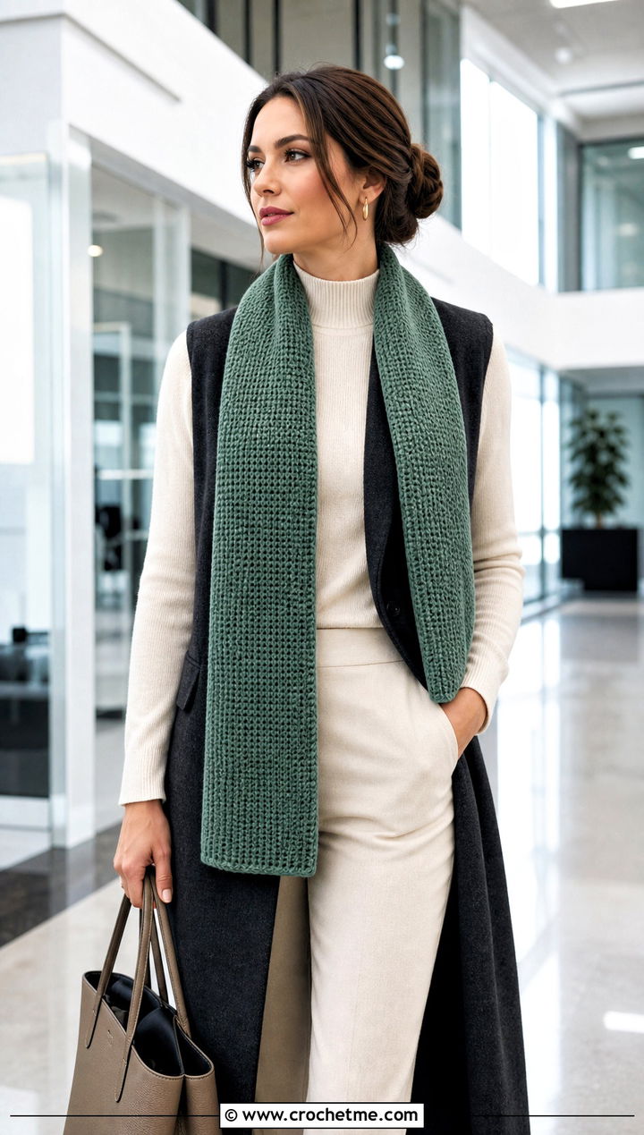 DK Yarn Tunisian Crochet Scarf With Longline Vest - 30 dk yarn crochet scarf outfit ideas