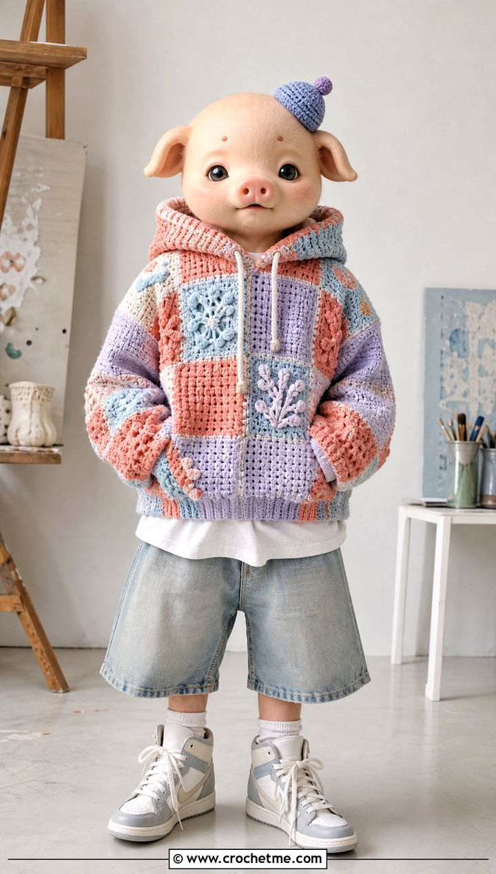 DWAEKKI Crochet Patchwork Hoodie Outfit - 35 skzoo crochet outfits ideas
