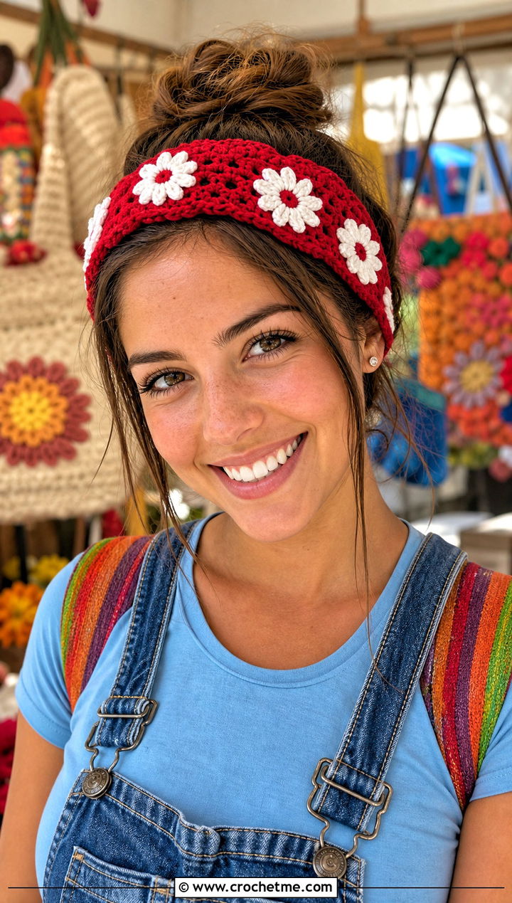 Daisy Applique Crochet Summer Scarf With Overalls - 30 crochet summer scarf outfit ideas