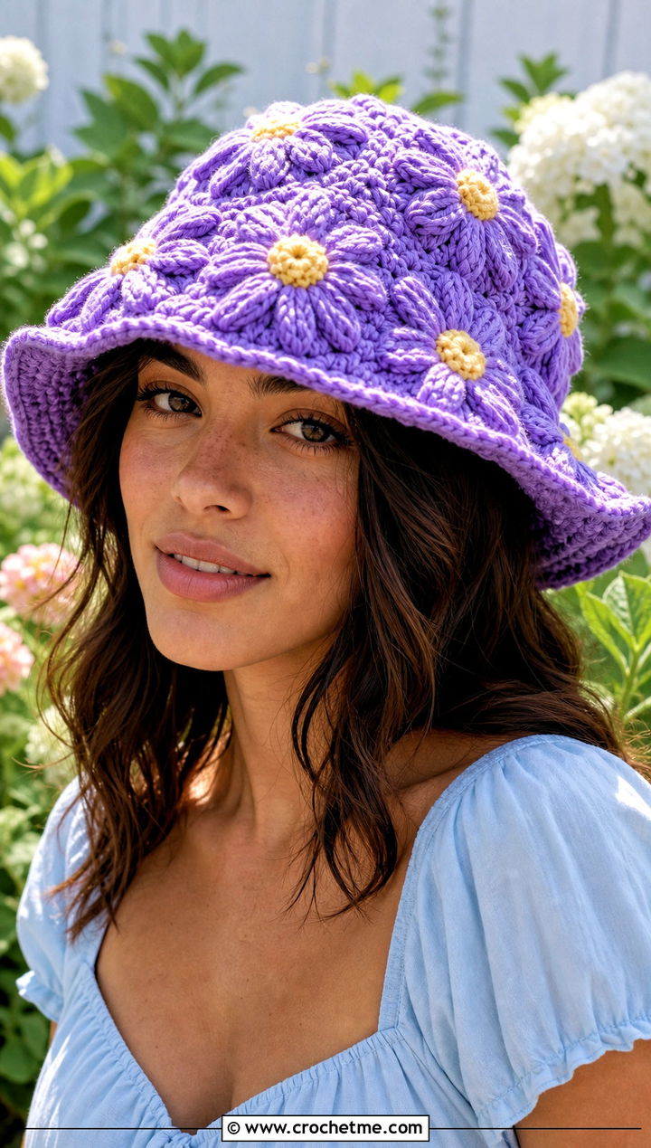 Daisy Crochet Bucket Hat With Summer Dress - 25 crocheting bucket hat outfit ideas