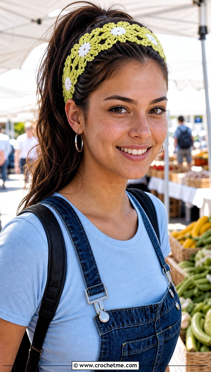 Daisy Lace Crochet Headband With Overalls And Sneakers - 30 lace crochet headband outfit ideas