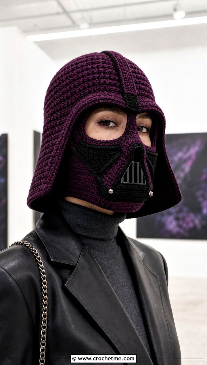 Darth Vader Crochet Helmet Hat With Leather Blazer - 30 crochet star wars hat outfit ideas