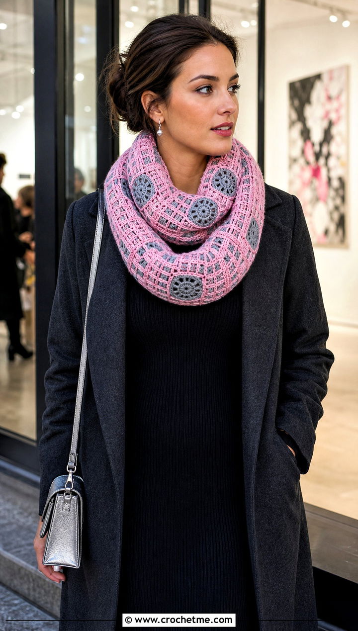 Death Star Infinity Scarf With Sweater Dress - 15 Crochet Star Wars Scarf outfit ideas