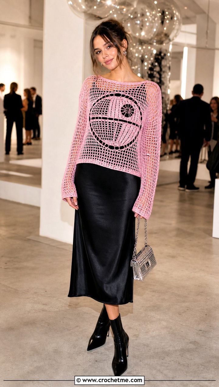Death Star Mesh Crochet Sweater With Slip Dress - 20 Star Wars Crochet Sweater outfit ideas