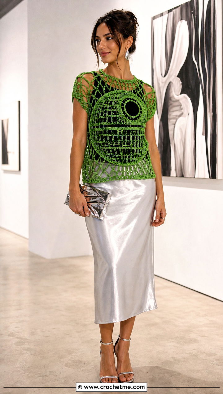 Death Star Mesh Crochet Top With Satin Skirt - 25 Star Wars Crochet Clothes and outfit ideas