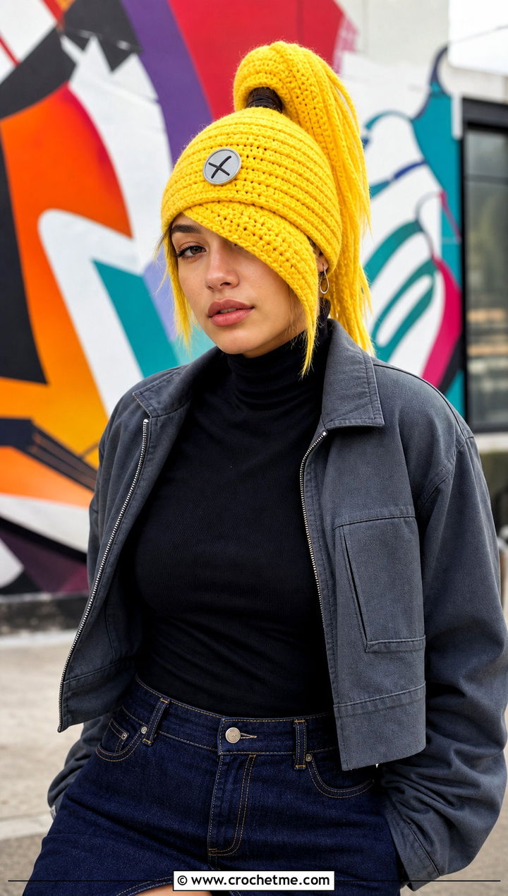 Deidara Ponytail Beanie With Denim Skirt - 25 naruto crochet hat outfit ideas