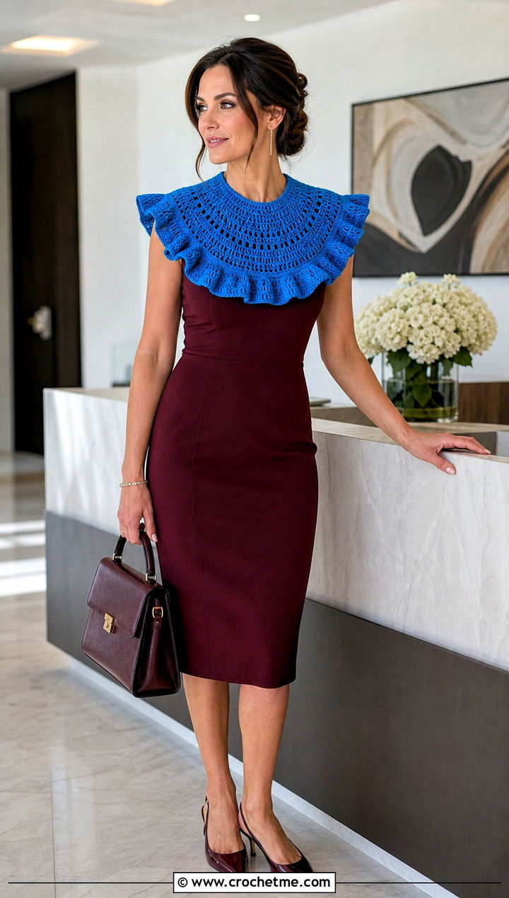 Detachable Bib Clown Crochet Ruffle Collar With Sheath Dress - 25 Clown Crochet Ruffle Collar outfit ideas