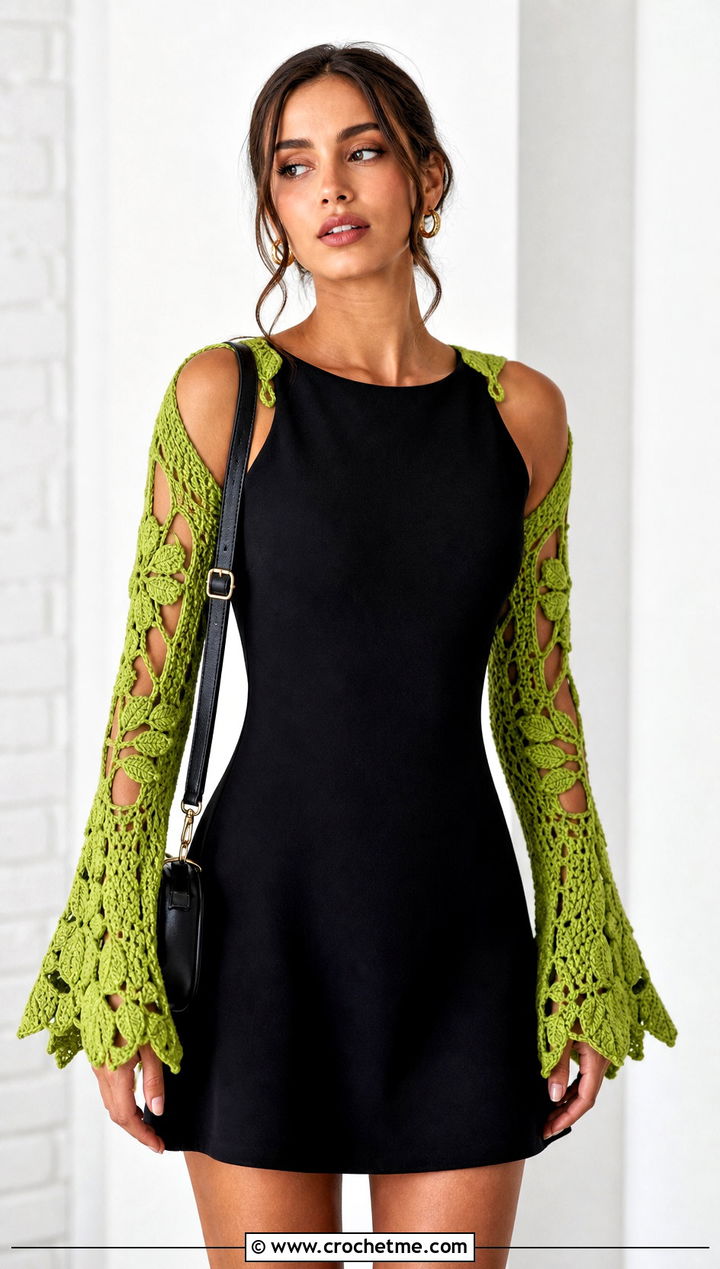 Detachable Crochet Sleeves With Mini Dress - 25 Fairy Core Crochet Outfits ideas