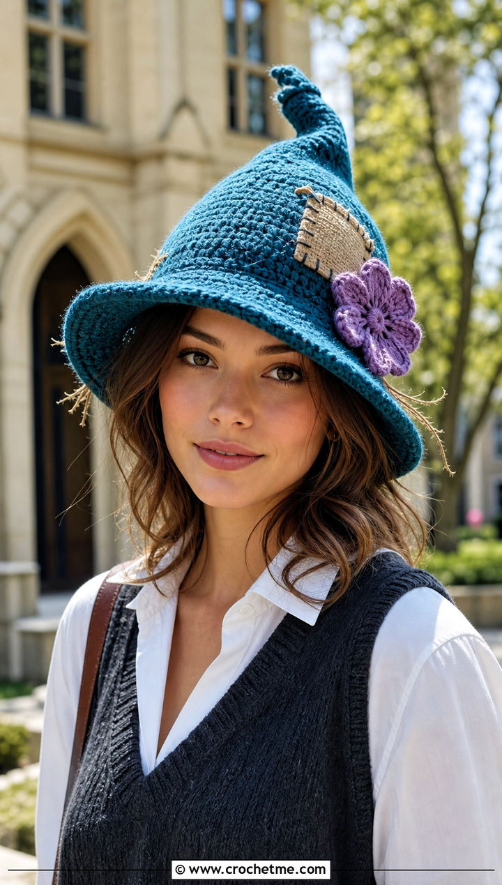 Detachable Flower Crochet Scarecrow Hat With Sweater Vest Dress - 30 crochet scarecrow hat outfit ideas