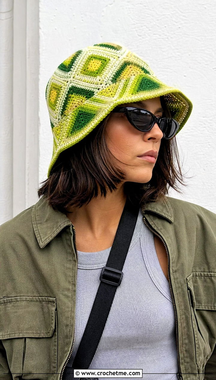 Diamond Crochet Bucket Hat With Cargo Pants - 15 Diamond Crochet Hat outfit ideas