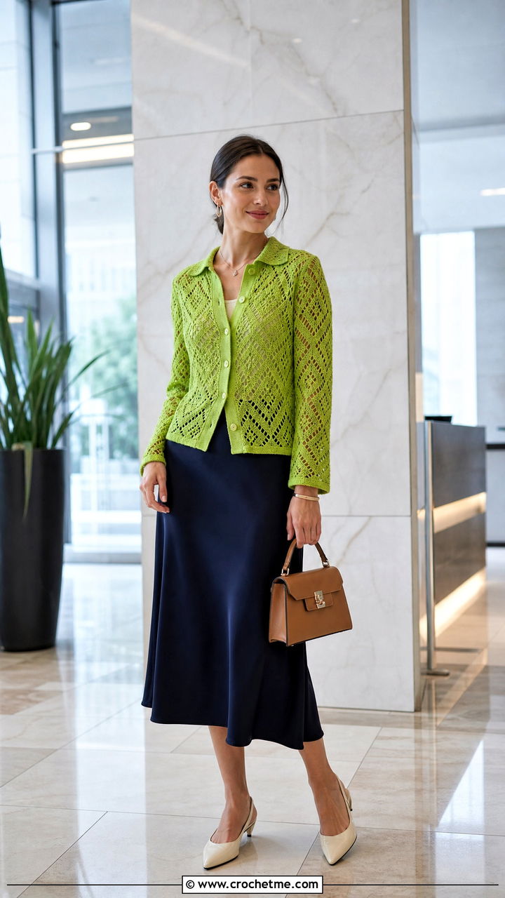 Diamond Crochet Cardigan Top With Slip Skirt - 35 crochet diamond top outfit ideas