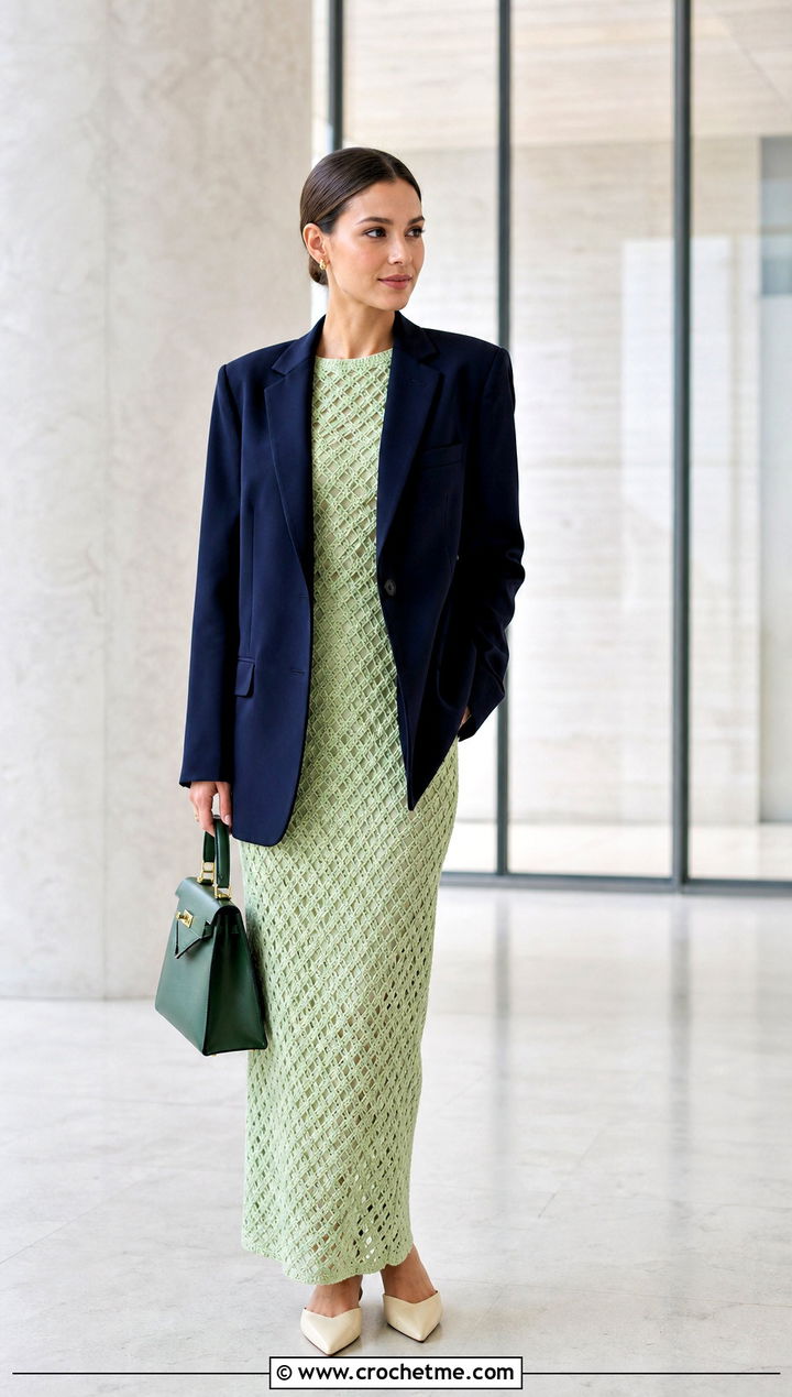 Diamond Mesh Crochet Lace Dress With Blazer - 30 crochet lace clothes and outfit ideas