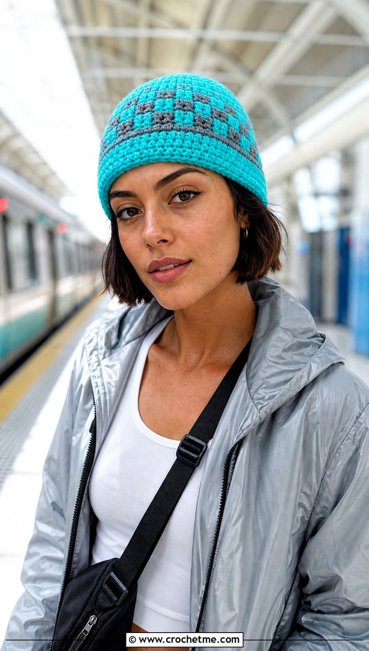 Diamond Ore Fisherman Beanie With Windbreaker - 20 Minecraft Crochet Hat outfit ideas