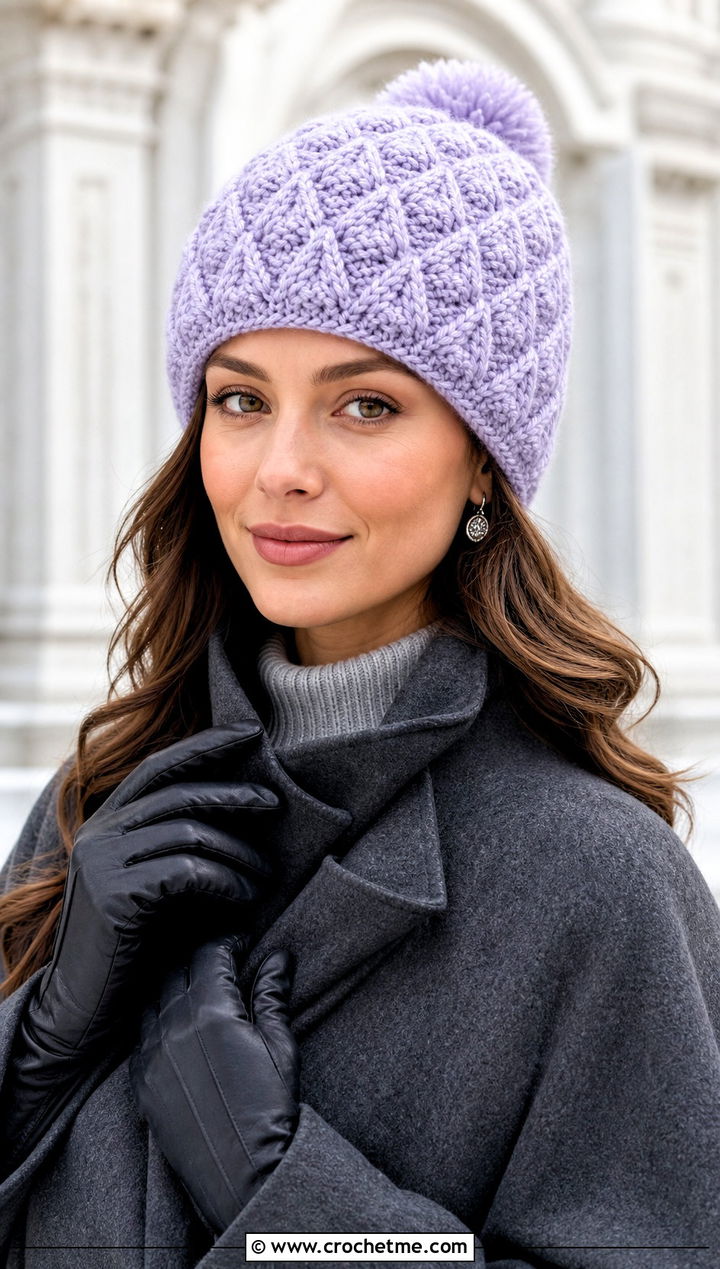 Diamond Puff Stitch Beanie With Cape Coat And Riding Boots - 25 crochet puff stitch beanie outfit ideas