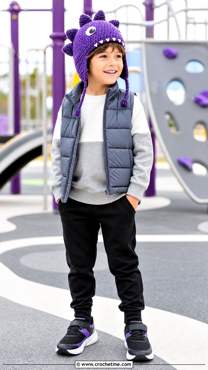 Dinosaur Crochet Hat With Sweatshirt And Joggers - 35 childrens crochet hats outfit ideas