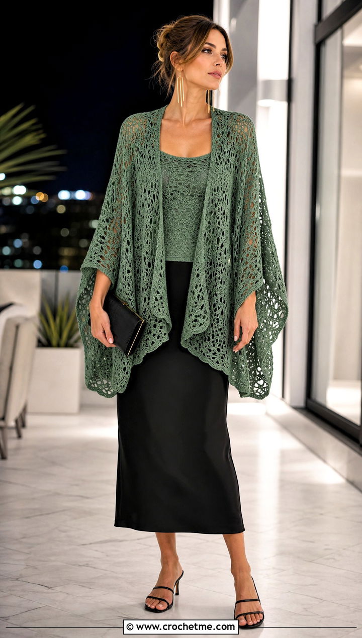 Dolman Crochet Summer Poncho With Column Skirt - 35 crochet summer poncho outfit ideas