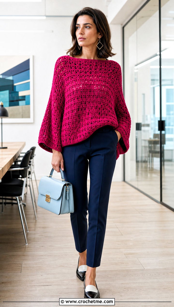 Dolman Sleeve Crochet Baggy Sweater With Cigarette Pants - 30 crochet baggy sweater outfit ideas