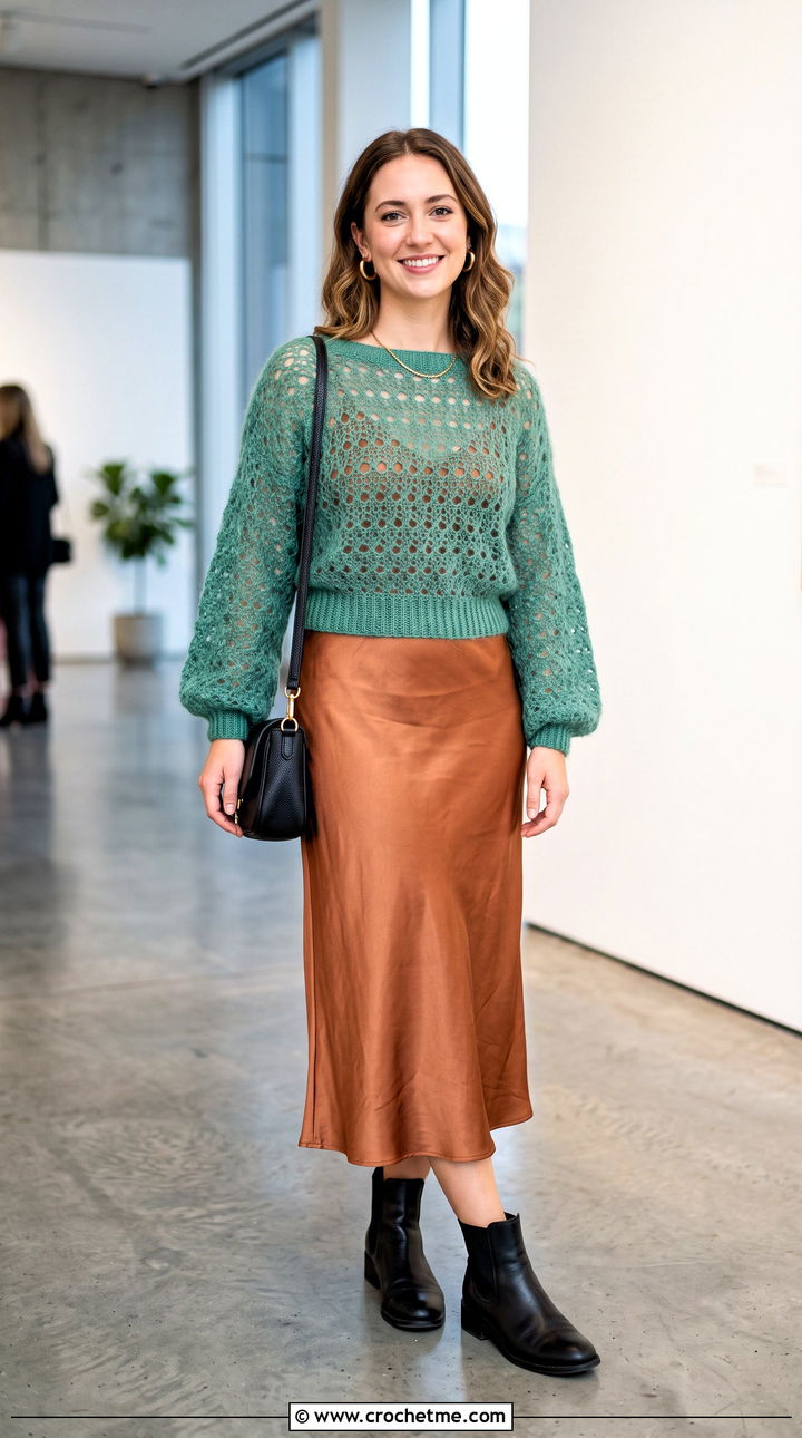 Dolman Sleeve Crochet Mohair Top Over A Slip Dress - 35 crochet mohair top outfit ideas